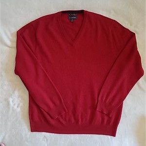 Men's Club Room Estate Merino 100% Wool Red Long Sleeve V-Neck Sweater M Luxury